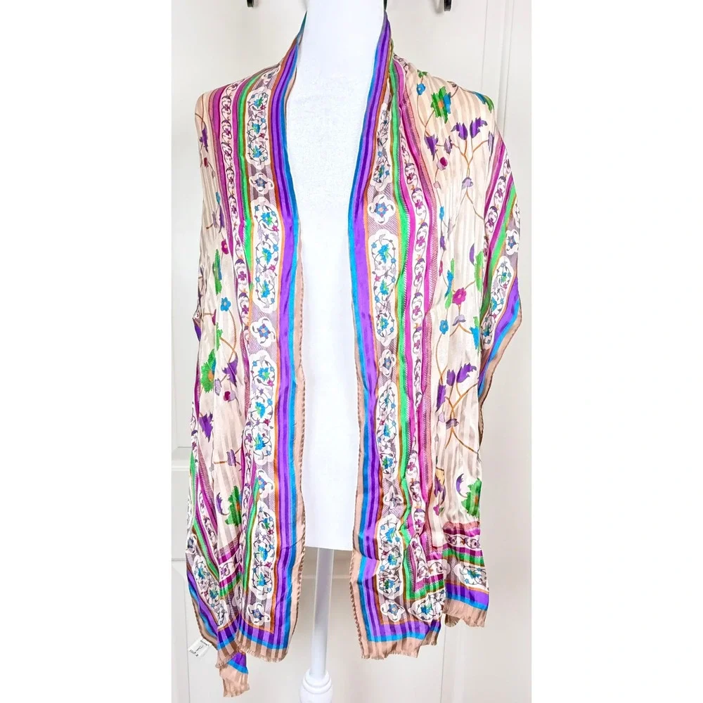 Vintage Oscar de la Renta Floral Silk Blend Scarf Made in Japan